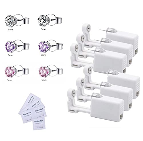 Voarge 6 stycken håltagningspistoler, sterila engångs-håltagningspistoler för öron och näsa, smärtfritt själv-piercingverktyg med öronproppar, aseptiskt piercingtillbehör, Plast