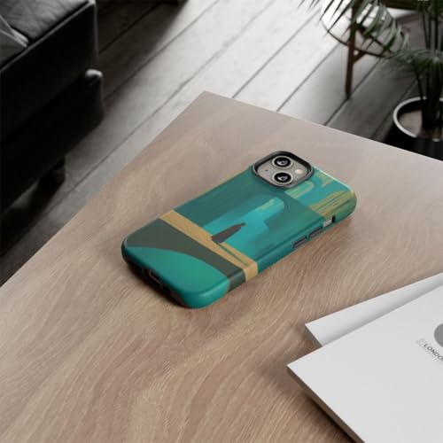 Coque iPhone 14 rigide mate bleu sarcelle anti-traces paysage