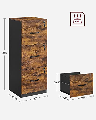 Vasagle Filing Cabinet For Home Drawer And Wheels, Office Furniture,Suspended Folder, A4 And Letter Sized Documents, Rustic Brown + Black #TOP2