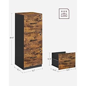 VASAGLE 3 Drawer File Cabinet, File Cabinet with Lock, Printer Stand, Office Filing Cabinet Organizer, for A4 and Letter Size Files, Rustic Brown and Black UOFC055B01 VASAGLE 3 Drawer File Cabinet File Cabinet with Lock Printer Stand Office Filing Cabinet Organizer for A4 and Letter Size Files Rustic Brown and Black UOFC055B01