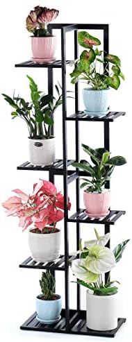 Gar-Life Bamboo Plant Stand for Indoor&Outdoor Plants 6 Tier 7 Potted Multiple Flower Pots Holder Shelf Rack Display stand for Patio Garden, Living Room, Corner Balcony and Bedroom (Black)