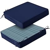 Amagenix Outdoor Chair Cushions Set of 2, 19'x19'x3' Waterproof Outdoor Seat Cushions for Patio Furniture, Stripe Reversible Patio Cushions with Ties & Handle & Hidden Zipper, Fade-Resistant,Navy Blue