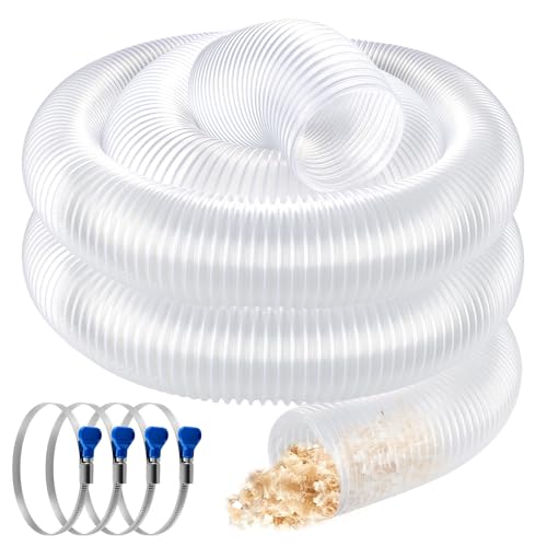Rocaris 4 x 20 Dust Collection Hose Flexible Clear PVC Puncture Resistant Fume Hose with Carbon Steel Wire for Woodworking Dust Collector and Ferrets Tunnels