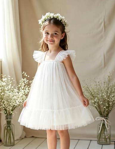Image of Arshiner Toddler Tulle Dress for Girls Layered Tutu Ruffle Dresses Swing Twirly Fairy Summer Birthday Party Wedding Sundress