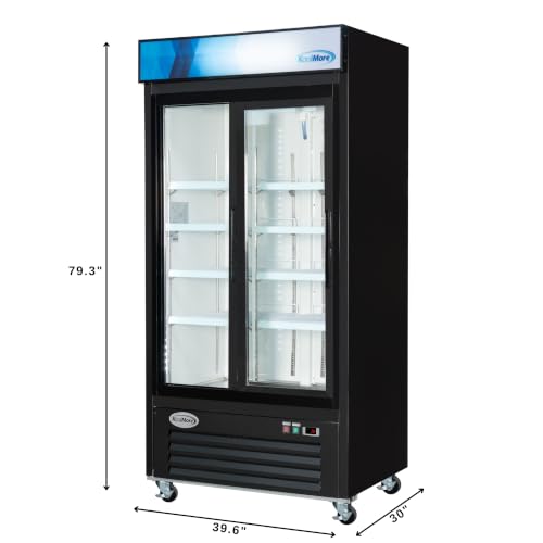 Image of KoolMore 40 in. 33 Cu. Ft. Commercial Merchandiser Display Refrigerator with Sliding Doors, LED Lighting, Certified for Commercial Use in Black