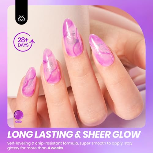 Image of Beetles Purple Gel Nail Polish, 15ML Clear Jelly Gel Polish Sheer Translucent Effect Neutral Nail Polish Soak Off UV Violet Night Dream Series French Nail Art Manicure Salon Gift for Women
