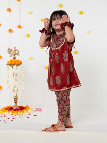 Image of POLKA TOTS Girls Cotton Kurta Dhoti Set | Traditional Ethnic Wear for Kids Girls | Festival Dress for Diwali Navratri Pooja Wedding Party | Indian Traditional Outfit for Girls | 6 Months - 8 Years
