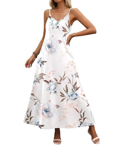 Image of Zeagoo Womens Summer Maxi Dress Spaghetti Strap Casual Printed Dress Boho Floral Beach Sundress,