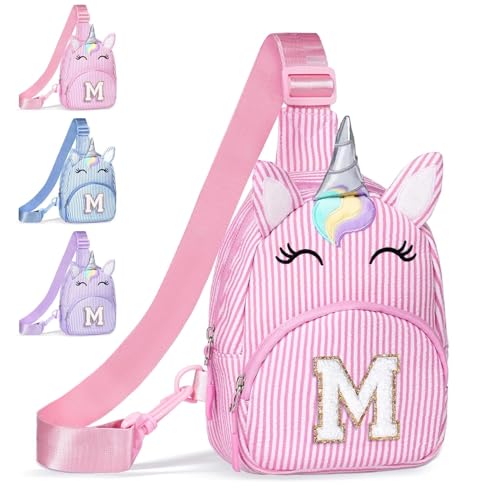 COSHAYSOO Pink Girls Purse Unicorn Crossbody Sling Bag, Personalized Graduation Dance Recital Performance Birthday Gifts for Kids Girl 3-8 Daughter Granddaughter Niece Initial Monogrammed Letter M