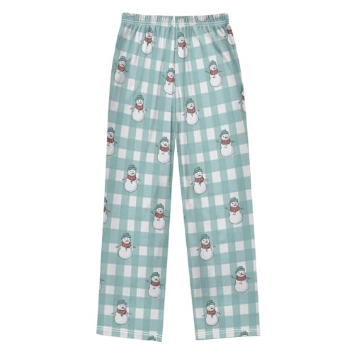 Christmas Pajama Pants Snowman Blue White Plaid Long Sleep Pants Lounge Bottoms2