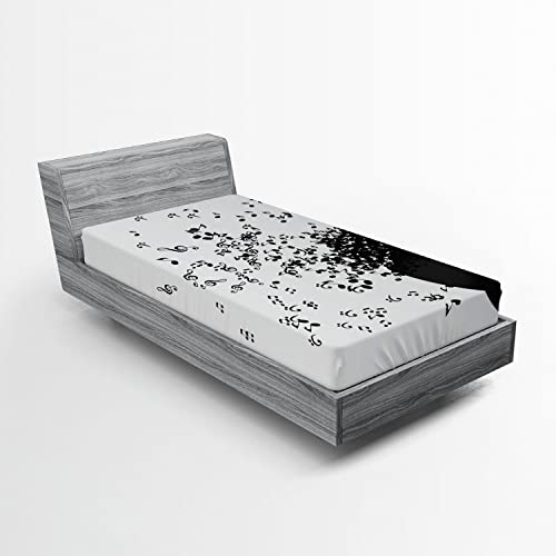 Ambesonne Music 2 Pack Fitted Sheet, Flying Notes Album Dance, Bed Cover All-Round Elastic Deep Pockets 2 Pieces, Package Contains 2 Twin Size Fitted Sheets, Ivory Black