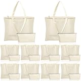 20 Pcs Tote Bag with Zipper, Cotton Canvas Makeup Bag Kitchen Reusable Grocery Pouch Blank Canvas Totes with Handles (Beige, 42 x 33 x 10 cm)