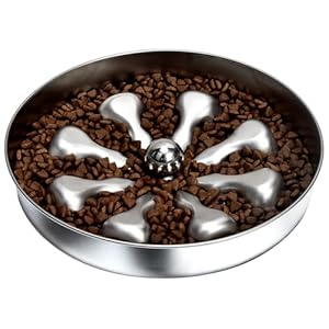 Slow Feeder Dog Bowls, Non-Slip Metal Food Bowls, 304 Stainless Steel Water Bowl, Bones Design Dog Slow Feeder Bowl for Small Medium Large Dogs