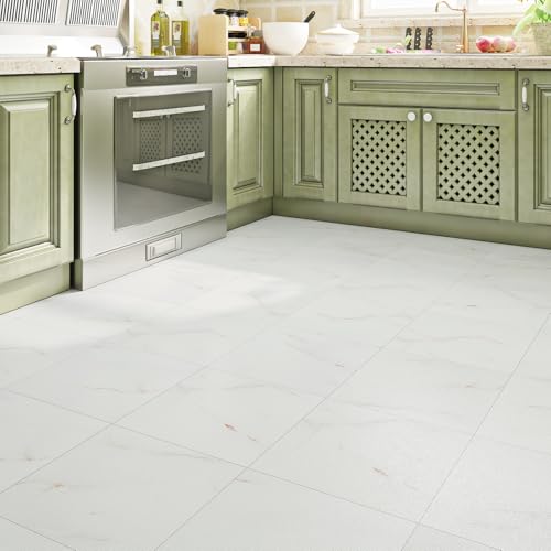 Livelynine PVC Bodenbelag Selbstklebend Fliesen Marmoroptik Hell 30x30CM Klebe Vinylboden Selbstklebend Weiss 16-Fliesen PVC Fliesen Selbstklebend Küche Boden Badezimmer Wohnzimmer Vinyl Bodenbelag