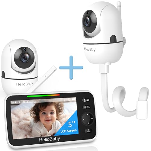 Image of HelloBaby Baby Monitor 2 Cameras with Mount, Upgrade 5’’ Screen 26-Hour Battery Life, Crib Baby Monitor Mount Without Tools or Wall Damage