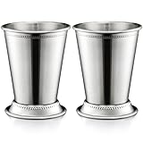 ZEAYEA Set of 2 Mint Julep Cups, Classic Stainless Steel Glasses for Party Bar Home Restaurant, 12 oz Metal Cocktail Glasses for Beer Juice Beverage, Silver