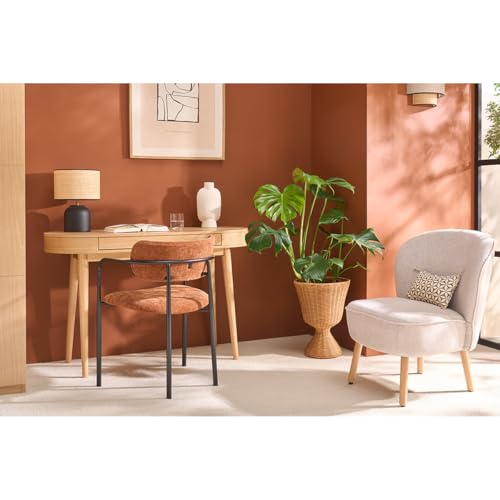 Poltrona Scandinava In Tessuto Effetto Velluto Testurizzato Terra Bruciata E Legno Chiaro Amanita - 5