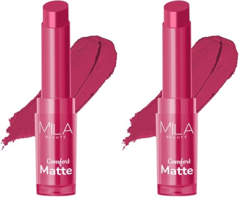 Image of Mila Beaute Creamy Comfort Matte Long-Lasting Lipstick for Women | Highly Pigmented & Hydrating Lipstick with Jojoba | Single Swipe Application | Suitable for Indian Skin Tones - MAGENTA VIOLET