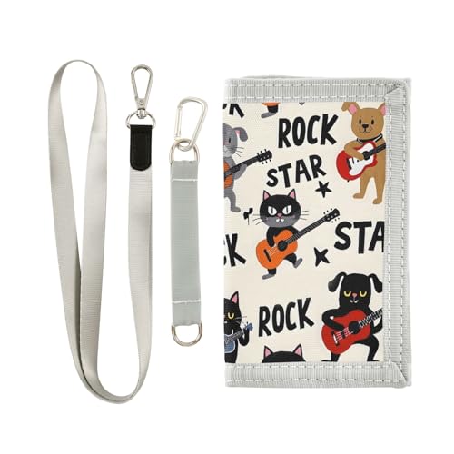 ALAZA Kids Wallets for Boys Girls Toddler Trifold Wallet Children Small Cat Playing Guitar with Zipper Coin Pocket