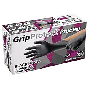 GripProtect® Precise Black Nitrile Exam Gloves | 4 Mil | Chemo-Rated | Food, Home, Hospital, Law Enforcement, Tattoo | (X-Large, 100)