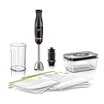 Bosch ErgoMaster Pressure Controlled Speed 2 in 1 Hand Blender with Vacuum Seal tool, Vacuum Glass Storage Box, Beaker & Zipper Bags, Stainless Steel Blade, MSM4B6V2GB, 1000 W Motor, Black