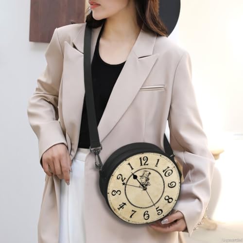 Image of Women Novelty Round Clock Shape Zippered Clock Purses for Women Tote Handbag Shoulder Bag, Gift for Mom Girlfriend