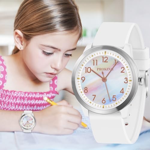 proking kids watch for girls boys children teens analog for kid 8-18 years old learning time and easy to read 50m waterproof with soft band great gift for kids