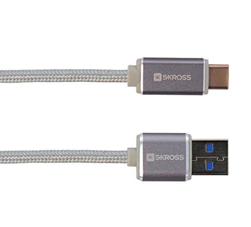 Charge' n Sync USB Type-C (3.0) Steel Line Cable, Fast Charging 3A Steel Line 1M Type C Cable, Data Transfer and Charging at Faster Speed, Designed in Switzerland, 2.700243 White