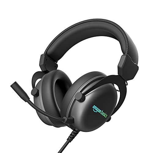 Amazon Basics Wired Over The Ear Gaming Headphones with Mic | RGB | 7.1 Channel Surround Audio | Remote Control (Black)