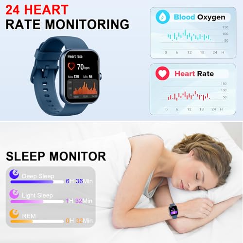 Image of Smart Watch for Men Women (Answer /Make Call), 1.96 inchHD Smartwatch with Heart Rate /Sleep Monitor /Pedometer, 113+ Sports Modes, New Fitness Watch IP68 Waterproof, Activity Tracker for Android iOS-Blue
