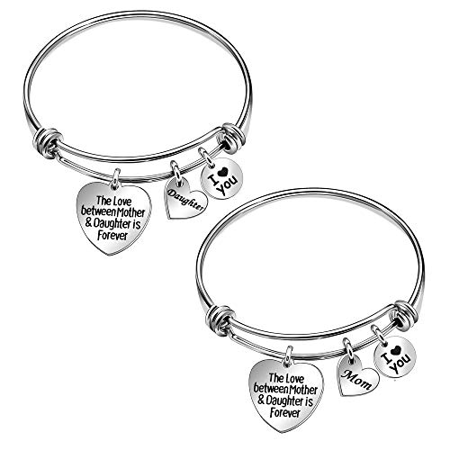 Jqfen Stainless Steel Mother Daughter Bangle Adjustable Heart Charm Bracelet Jewelry Gift For Mom #TOP4