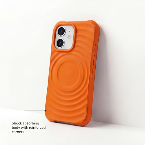 Image of amazon basics Shockproof Case for iPhone 12 | Ripple Pattern | Camera Protection | Protective Cover with Enhanced Grip & Wireless Charging Support - Orange