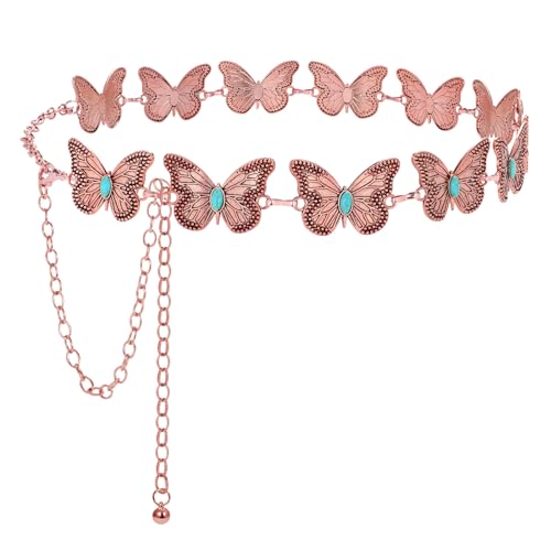 Image of LEACOOLKEY Western Metal Concho Belt for Women Cowgirl Boho Waist Chain Belt for Dresses Jeans Pants