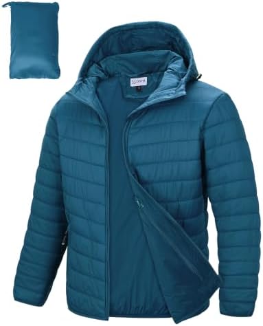 33,000ft Herren Steppjacke Wasserdichte Puffer Jacke Leichte Übergangsjacke | Verstaubar Outdoor Pufferjacke mit Kapuze und Taschen, Gefütterte Outdoorjacke, Warme Winterjacke, Wan