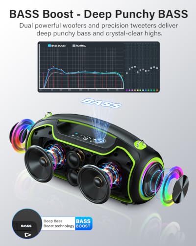 Image of Bluetooth Speaker, 200W Peak Portable Speakers Wireless w /Bass Boost