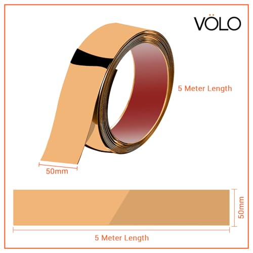 Image of VOLO Stainless Steel 5 Meter Mirror Finish Weather Strip - Waterproof Self-Adhesive Tape for Tile Gap, Wall, Cabinet, Kitchen & Floor - Peel & Stick Adhesive Strip (ROSE GOLD, 50MM (2 INCH))