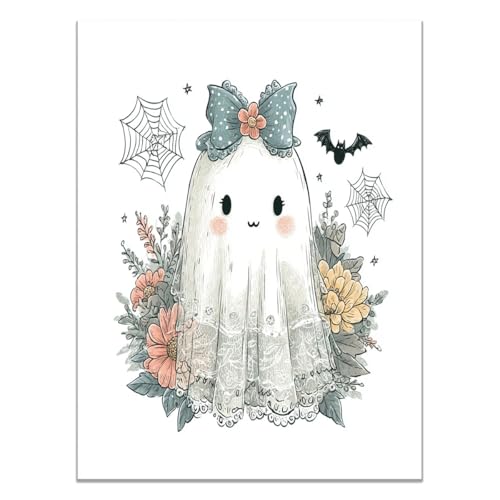 Toile Halloween fantômes mignons style minimaliste vintage blanc 70x100