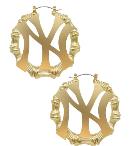 Bamboo Hoop Earrings for Women 14K Gold Plated Los Angeles Texas Atlanta New York Inspired Personalized Hoop Earrings 80s 90s Hip Hop Custom Fashion Party Accessory