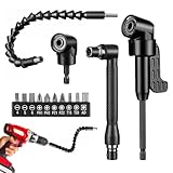 105° Winkelschrauber Vorsatz Adapter, 14 Stück Winkelschrauber Aufsatz Set, Winkelaufsatz für Akkuschrauber mit 1/4-Zoll Sechskantschaft, Flexibler Bithalter, Winkelbohraufsatz für Bauarbeiter Garage