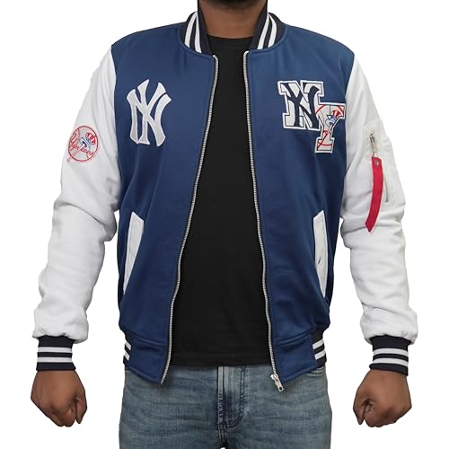 Chaqueta bomber de baloncesto NY Yanks para hombre, MA 1, Liga de Béisbol, vintage, New York, Varsity, chaqueta de poliéster para hombre, Azul, Small