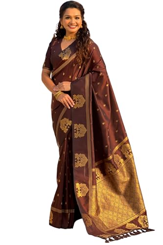 Image of SGF11 Women's Kanjivaram Pure Soft Silk Saree With Unstitched Blouse Piece