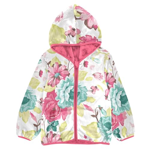 OTVEE Abstract Elegance Floral Kids Hoodie Jacket Fall Spring Full Zip Warm Outwear Coat