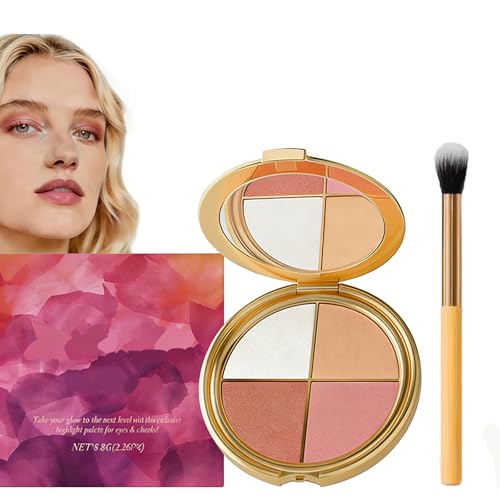 Palette visage 4 en 1, fard à paupières, enlumineur et blush - Palette de maquillage multi-usages pour le contouring, les joues, les yeux et l'illumination, format compact portable pour (1 pcs)