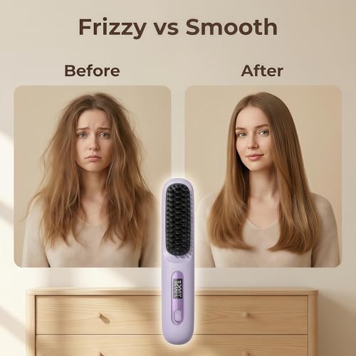 Cepillo alisador inalámbrico para cabello corto morado miniatura 2