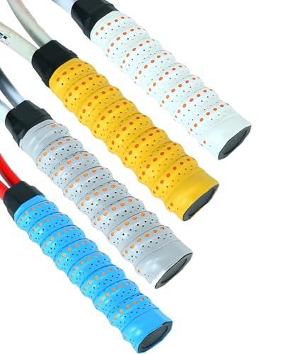 Image of 4 Pcs Badminton Racket Grip, Badminton Grip, Tennis Overgrip Tape Self-Adhesive for Tennis /Badminton /Squash Racket Handle Grips(White, Yellow, Blue, Grey)