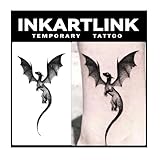 INKARTLINK Temporary Tattoos, 2 Sheets Medium Semi Permanent Tattoo Adult Art Design Waterproof Temp Party Favors Tattoo Stickers Realistic Look, No Adhesive, Lasts 1-2 Weeks Black (Dragon)