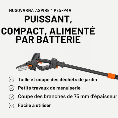 Husqvarna – Élagueuse à batterie avec perche télescopique – Capacité de coupe 75 mm – Longueur guide 12 7 cm – Poignée anti dérapante pour usage pro - vue 4