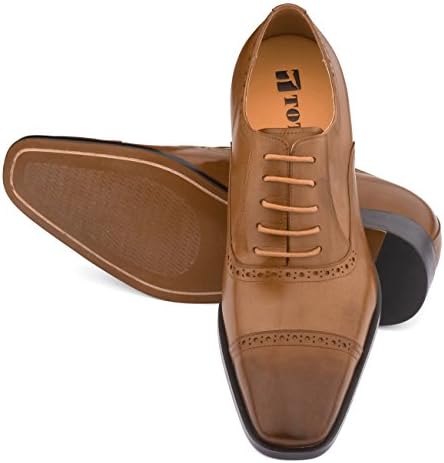 TOTO Men's Invisible Height Increasing Elevator Shoes - Brown Leather Lace-up Formal Oxfords with Premium Faux Leather Bottom Sole - 3 Inches Taller - F6506B - Size 8 D(M) US | Image 3