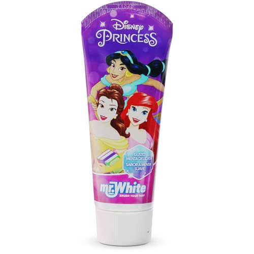 Dentifricio per bambini Disney Princess – Fluoro e calcio per denti forti, protezione smalto e prevenzione della cavità, sapore fresco di menta, vitamina E per gengive sane, senza zucchero, sicuro per