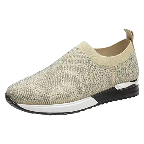 IQYU Women's Breathable Platform Trainers with Rhinestones Cover